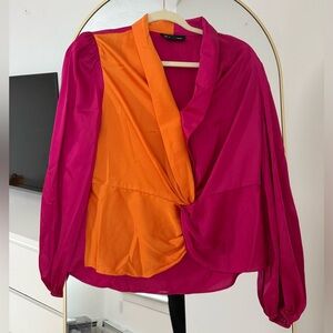Bar III Pink and Orange Twist Blouse